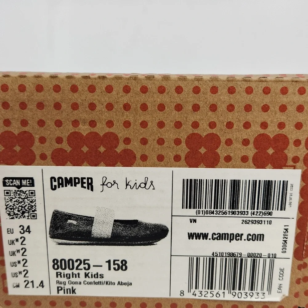 Camper Right Kids Ballet Flat Size 2 Pink Silver Confetti Metallic Suede Shoe